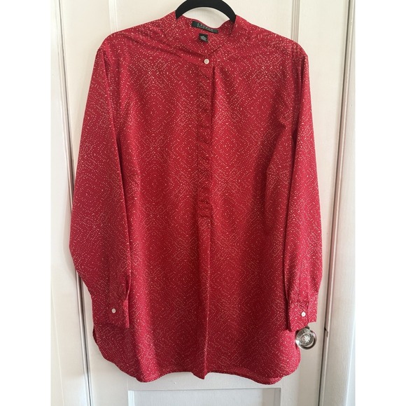 Lauren Ralph Lauren Red Tunic Blouse Women's Size 1X Classic Modest - Picture 2 of 5